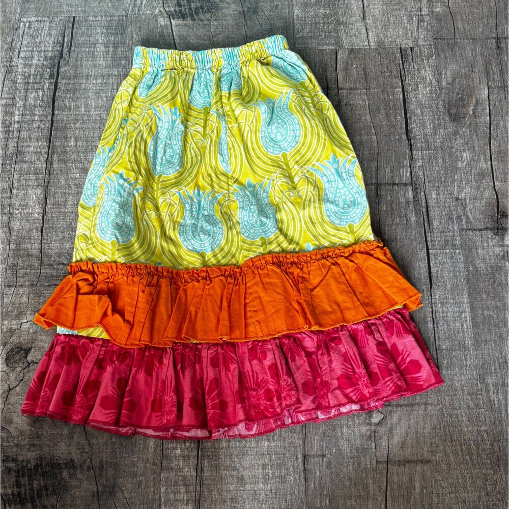 La‎ Jenns Girls Skirt Size 4 Boho Boutique Yellow Paisley Orange Ruffle Layered